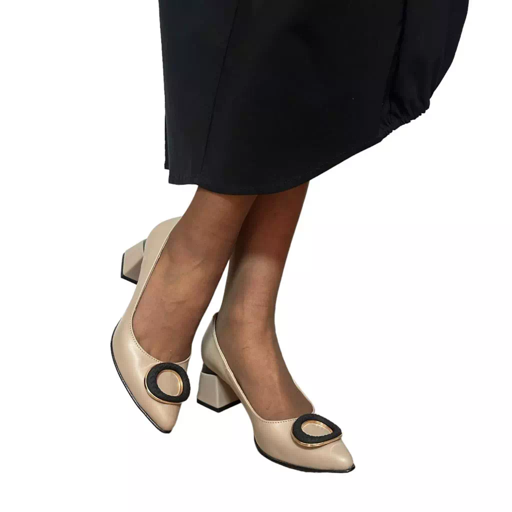 Pantofi Raxela nud cu accesoriu negru