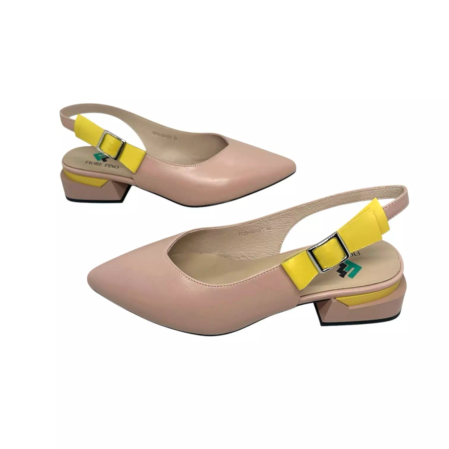 Pantofi decupati Fiore Fino nude cu detaliu galben