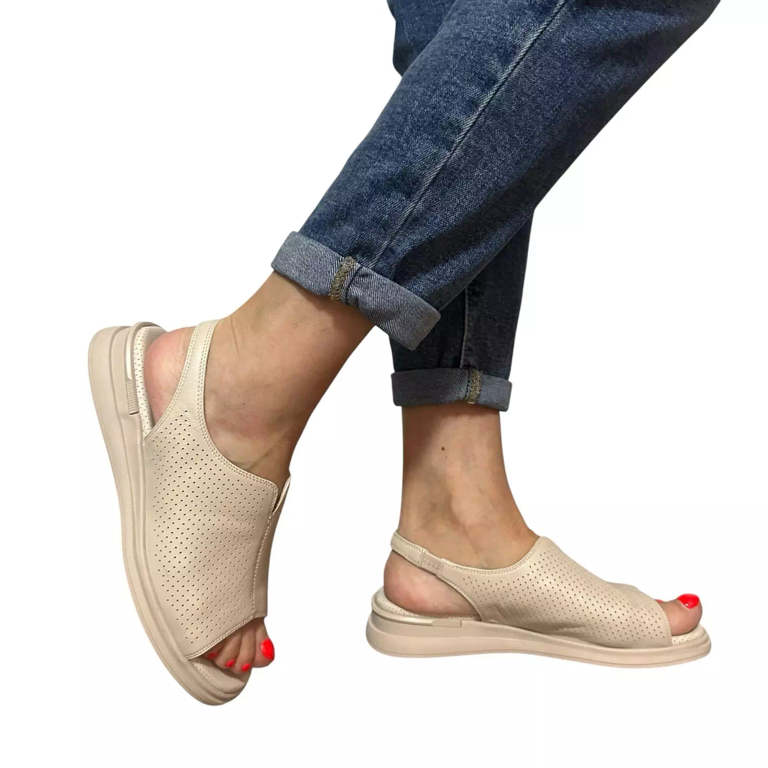 Sandale Fiore Fino bej cu perforatii mici