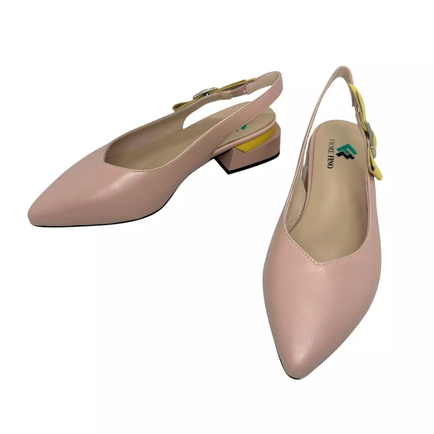 Pantofi decupati Fiore Fino nude cu detaliu galben